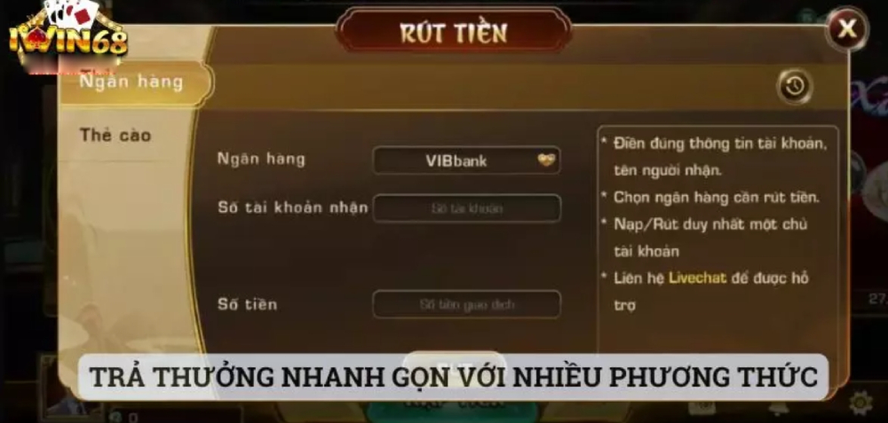 iWin68 liên kết với đầy đủ các ngân hàng lớn tại Việt Nam